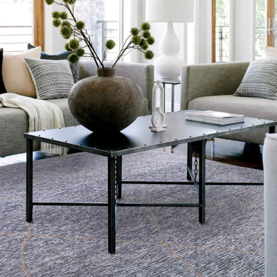 Ice Blue Geometric Modern Rug Easy to clean Living Room and Bedroom ...