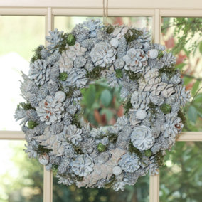 Ice Blue Pinecone 39cm Autumn Christmas Wreath