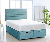 Ice Blue  Plush Foot Lift Ottoman Bed With Memory Spring Mattress And   Horizontal   Headboard 4.0FT Small Double