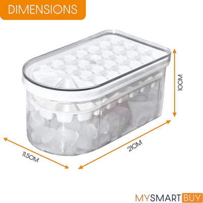 Ice Cube Tray & Container - Multi Layer Ice Bucket Storage Box with Scoop & 2 Moulds That Make Up to 58 Cubes - 10 x 11.5 x 21cm