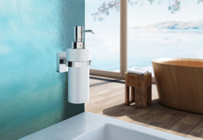 ICE- Holder in Polished Chrome with Porcelain Soap Dispenser.