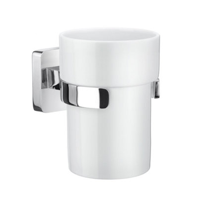 ICE - Holder in Polished Chrome with Porcelain Tumbler