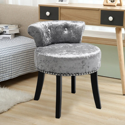 Ice Velvet Upholstered Dressing Table Stool with Black Rubberwood Legs ...