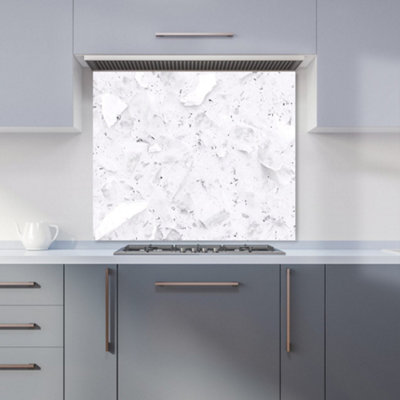 Ice White Quartz Effect Premium Glass Kitchen Splashback W600mm x H600mm