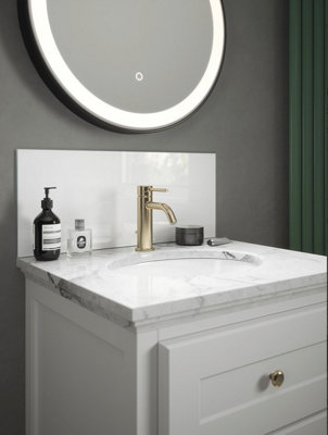 Ice White - Self Adhesive - Toughened Glass Bathroom Splashback 250mm x 500mm x 4mm