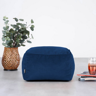 icon Amara Velvet Bean Bag Pouffe Navy Blue DIY at B&Q