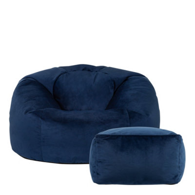 icon Aurora Classic Velvet Bean Bag Chair & Pouffe Navy Blue Bean Bag