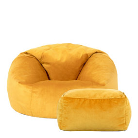 icon Aurora Classic Velvet Bean Bag Chair & Pouffe Ochre Yellow Bean Bag Chair