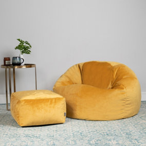 icon Aurora Classic Velvet Bean Bag Chair & Pouffe Ochre Yellow Bean Bag Chair