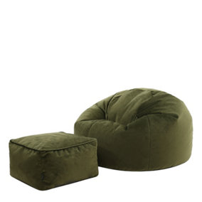 icon Aurora Classic Velvet Bean Bag Chair & Pouffe Olive Green Bean Bag Chair