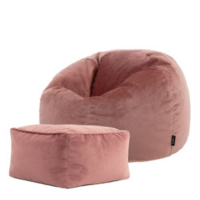 icon Aurora Classic Velvet Bean Bag Chair & Pouffe Pink Bean Bag Chair