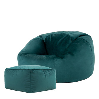 icon Aurora Classic Velvet Bean Bag Chair & Pouffe Teal Green Bean Bag Chair