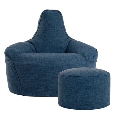 icon Axel Woven Bean Bag Chair & Pouffe Navy Blue Recliner Bean Bags