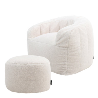 icon Cabana Borg Fleece Bean Bag Armchair Pouffe Set Off white