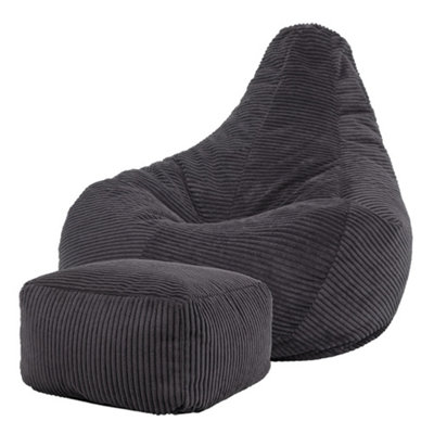 icon Dalton Corduroy Bean Bag Chair & Pouffe Charcoal Grey Recliner Bean Bags