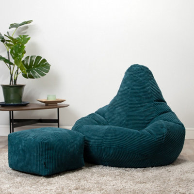 icon Dalton Corduroy Bean Bag Chair & Pouffe Teal Green Recliner Bean Bags