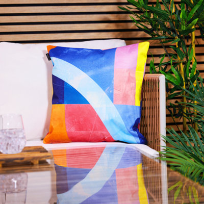 icon Indoor and Outdoor Abstract Leaf Waterproof Filled Cushion 4x Blue Double Sided Print