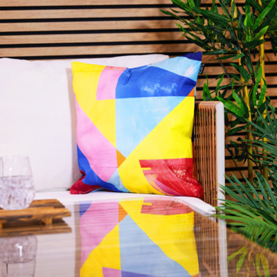 icon Indoor and Outdoor Abstract Leaf Waterproof Filled Cushion 4x Blue Double Sided Print