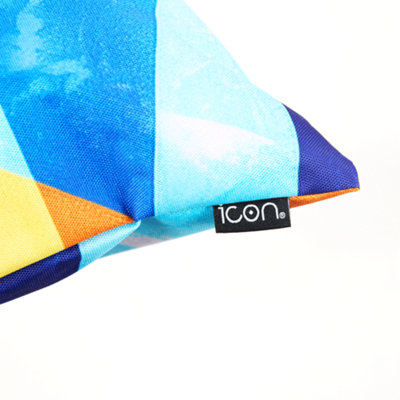 icon Indoor and Outdoor Abstract Leaf Waterproof Filled Cushion 4x Blue Double Sided Print