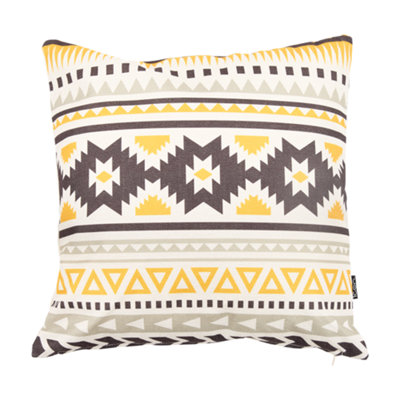 icon Indoor and Outdoor Aztec Print Waterproof Filled Cushion Ochre Yellow