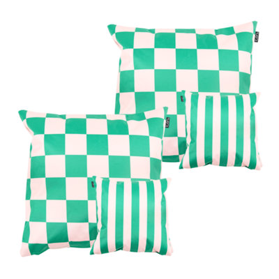 icon Indoor and Outdoor Checkerboard Waterproof Filled Cushion Green Set of 2