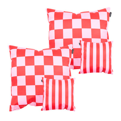 icon Indoor and Outdoor Checkerboard Waterproof Filled Cushion Pink Set of 2