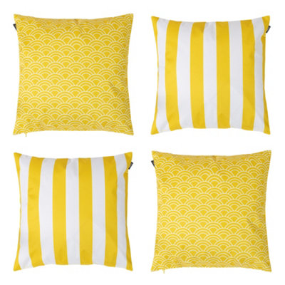 icon Indoor and Outdoor Deck Stripe Set of 4 Ochre Yellow Waterproof Filled Cushion