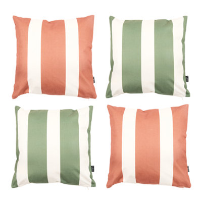 icon Indoor and Outdoor Kyoto Fabric Waterproof Filled Cushion 2x Green Stripe & 2x Burnt Orange Stripe
