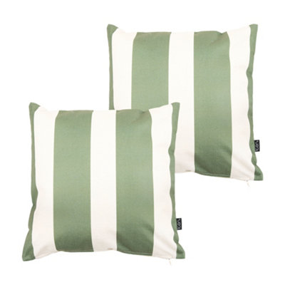 icon Indoor and Outdoor Striped Waterproof Filled Cushion Green Set of 2