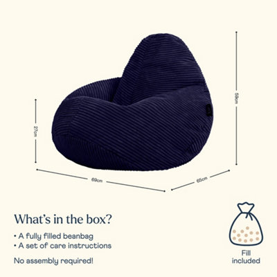 icon Kids Dalton Corduroy Bean Bag Chair Navy Blue Childrens Bean Bags - 6