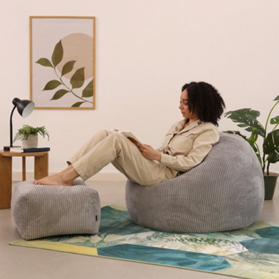 icon Kingston Classic Corduroy Bean Bag Pouffe Grey Bean Bag Chair