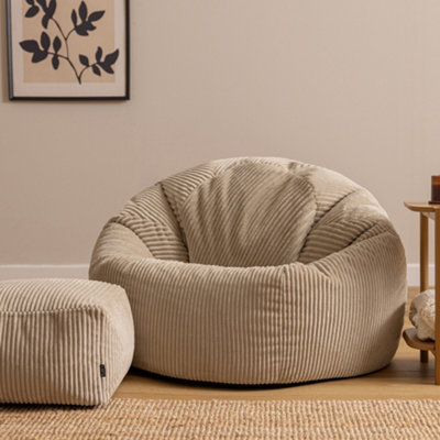 ICON KINGSTON XL JUMBO CORD CLASSIC DOME BEAN BAG AND FOOTSTOOL, STONE