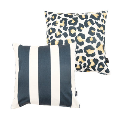 icon Kyoto Fabric Cushion x1 Black x1 Leopard Print 43x43cm