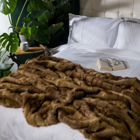 icon Luxury Faux Fur Throw Blanket Brown Bear