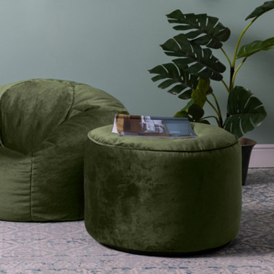 icon Milano Velvet Bean Bag Pouffe Sage Green Large Velvet