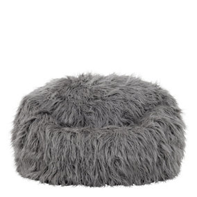 icon Mongolian Classic Faux Fur Bean Bag Chair Charcoal Grey