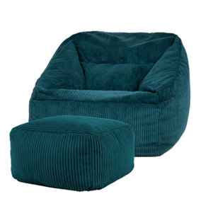 icon Morgan Corduroy Armchair Bean Bag and Footstool Set Teal Green Giant Bean Bag Chair