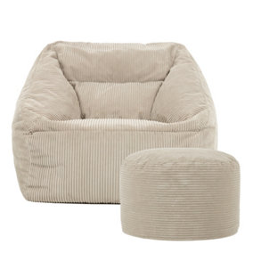 icon Morgan Corduroy Armchair Bean Bag and Pouffe Set Natural Giant Bean Bag Chair