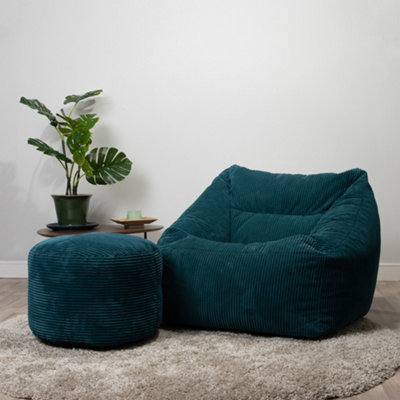 icon Corduroy Armchair Bean Bag and Pouffe Set Teal Green Giant