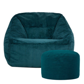 icon Morgan Corduroy Armchair Bean Bag and Pouffe Set Teal Green Giant Bean Bag Chair