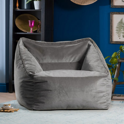 icon Natalia Velvet Armchair Bean Bag and Footstool Set Charcoal Grey Giant Bean Bag Chair
