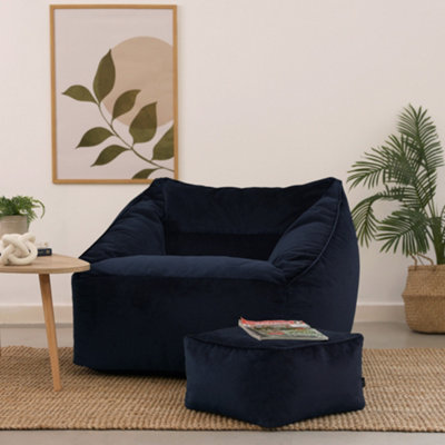 icon Natalia Velvet Armchair Bean Bag and Footstool Set Midnight Blue