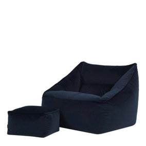 icon Natalia Velvet Armchair Bean Bag and Footstool Set Midnight Blue Giant Bean Bag Chair