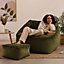 icon Natalia Velvet Armchair Bean Bag and Footstool Set Olive Green Giant Bean Bag Chair