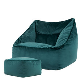 icon Natalia Velvet Armchair Bean Bag and Footstool Set Teal Green Giant Bean Bag Chair