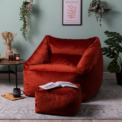 icon Natalia Velvet Armchair Bean Bag and Footstool Set Terracotta