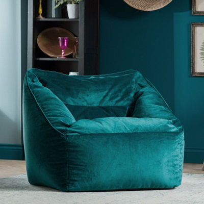 icon Natalia Velvet Armchair Bean Bag and Pouffe Set Teal Green Giant
