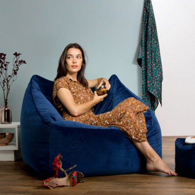 icon Natalia Velvet Armchair Bean Bag Navy Blue Giant Bean Bag Chair