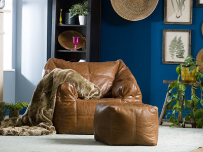Brown leather bean bag sales
