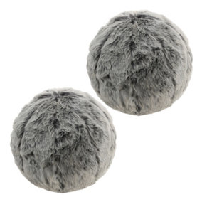 icon Round Faux Fur Ball Cushions Arctic Wolf Grey Set of 2